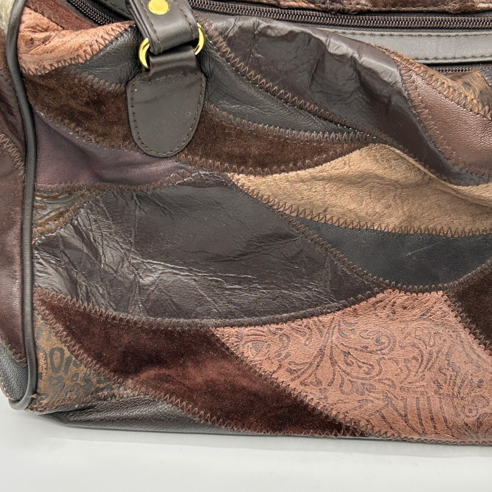 VTG Patchwork Leopard Genuine Leather Shoulder Ba… - image 2